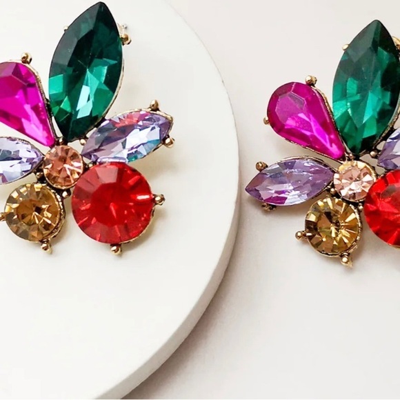 Crystal Colorful CZ Stud Earrings - Picture 5 of 14
